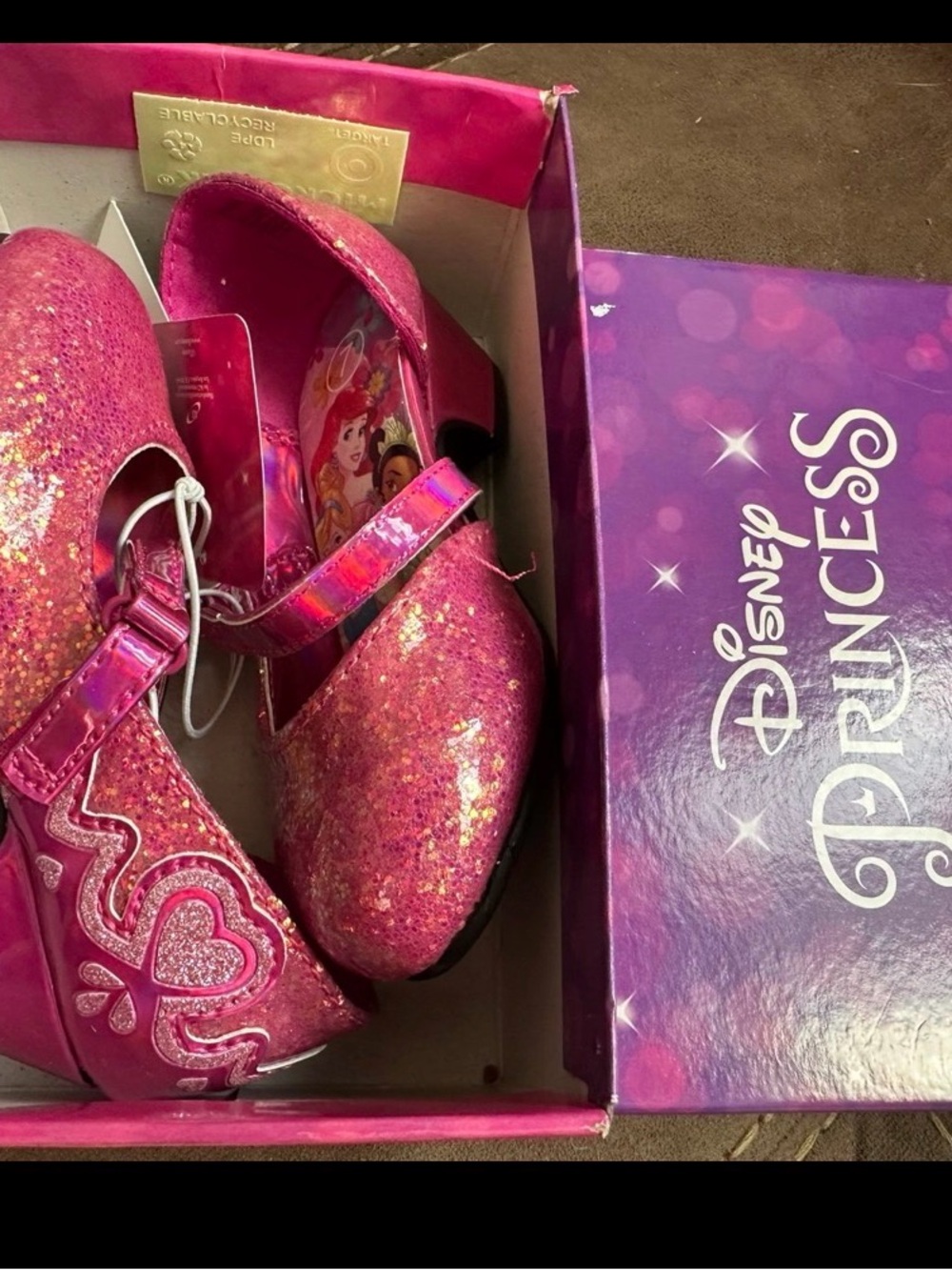 Disney Girls Pink Glitter Princess Mary Jane Shoes
